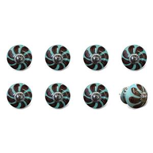 Natural by Lifestyle Brands Handpainted Teal/Brown/Black Ceramic Knobs (8 Pack)