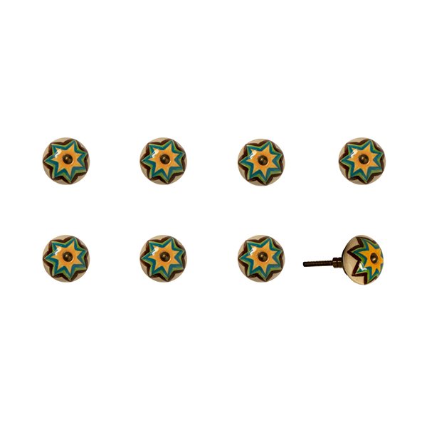 Natural by Lifestyle Brands Handpainted Green/Orange/Blue Ceramic Knobs (8 Pack)