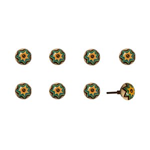 Natural by Lifestyle Brands Handpainted Green/Orange/Blue Ceramic Knobs (8 Pack)