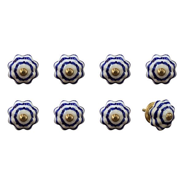 Natural by Lifestyle Brands Handpainted White/Blue/Copper Ceramic Knobs (8-Pack)