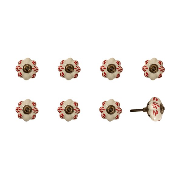 Natural by Lifestyle Brands Handpainted White/Burgundy/Copper Ceramic Knobs (8-Pack)