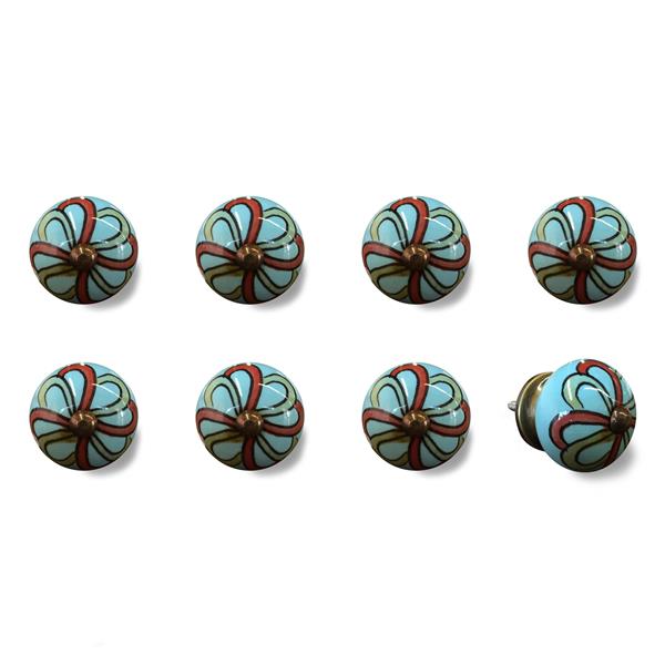 Natural by Lifestyle Brands Handpainted Turquoise/Red/Green Ceramic Knobs (8-Pack)