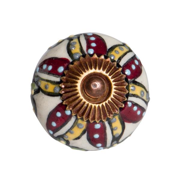 Natural by Lifestyle Brands Handpainted Cream/Burgundy/Yellow Ceramic Knobs (8 Pack)