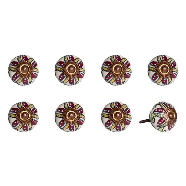 Natural by Lifestyle Brands Handpainted Cream/Burgundy/Yellow Ceramic Knobs (8 Pack)