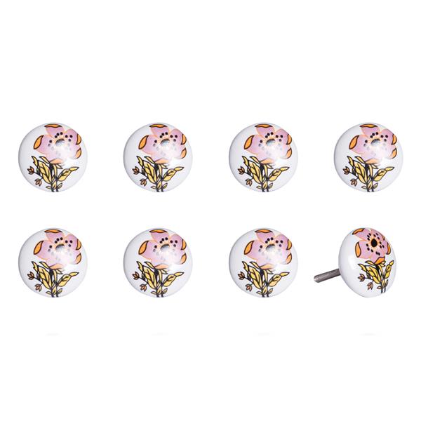 Natural by Lifestyle Brands Handpainted White/Yellow/Pink Ceramic Knobs (8-Pack)