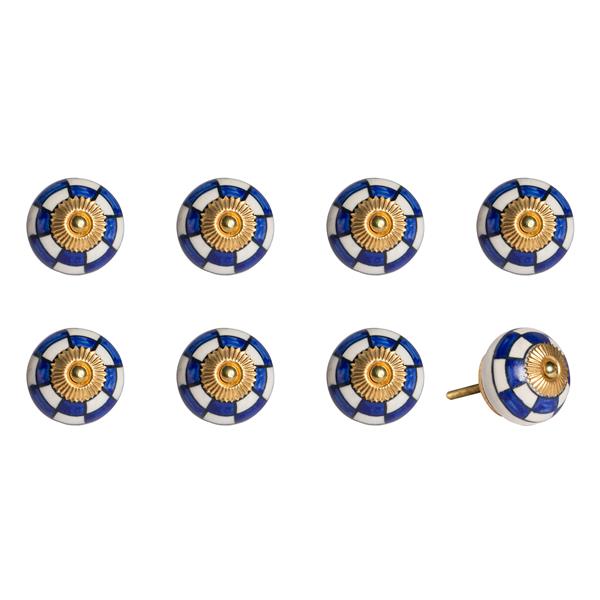 Natural by Lifestyle Brands Handpainted White/Blue/Gold Ceramic Knobs (8-Pack)