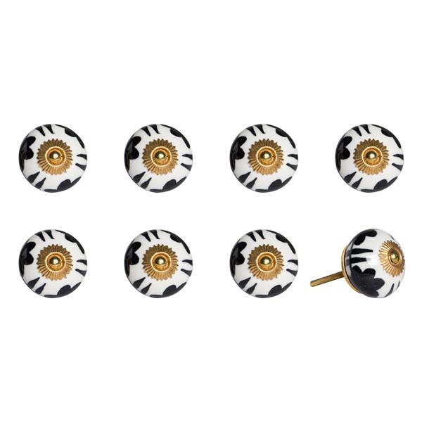 Natural by Lifestyle Brands Handpainted White/Black/Gold Ceramic Knobs (8-Pack)