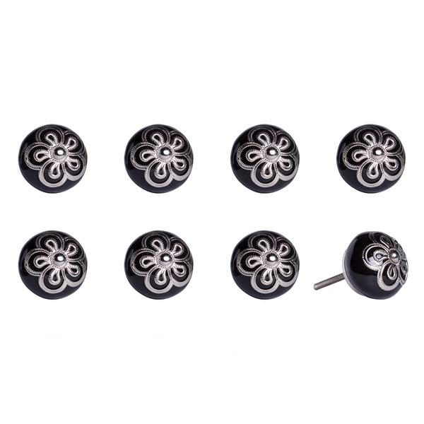 Natural by Lifestyle Brands Handpainted Black/Silver Ceramic Knobs (8 Pack)