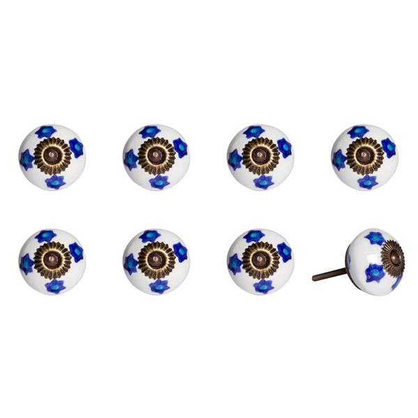 Natural by Lifestyle Brands Handpainted White/Blue/Turquoise Ceramic Knobs (8-Pack)