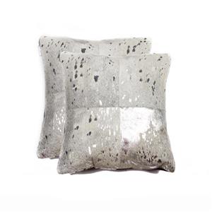 Natural by Lifestyle Brands 18-in Silver and Gray Torino Cowhide Pillow (2 Pack)
