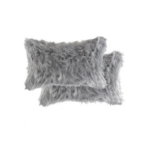 Luxe Belton 12-in x 20-in Gray Faux Fur Pillows (2 Pack)