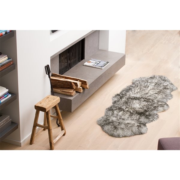 Natural by Lifestyle Brands 2-ft x 6-ft Gradient Grey New Zealand Double Sheepskin Rug