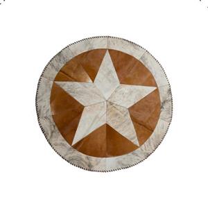 Tapis rond etoile en peau de vachette, 3,5', brun/naturel