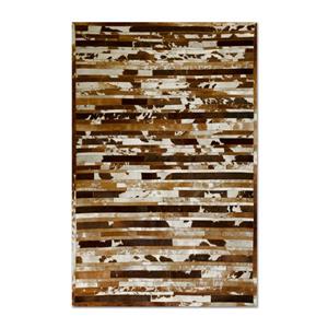 Natural by Lifestyle Brands 5-ft x 8-ft Brown & White Linear Cowhide Stitched Rug