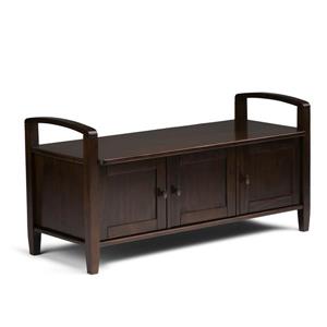 Simpli Home Warm Shaker 18.1-In x 44.1-In x 22.2-In Brown Wooden Indoor Storage Bench