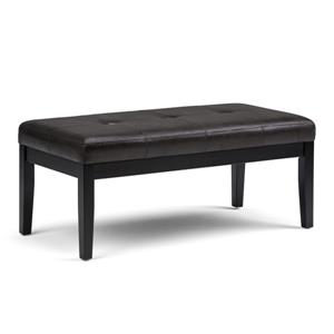 Simpli Home Lacey 42.5-in x 20.9-in x 17.9-in Black Faux Leather Tufted Ottoman Bench