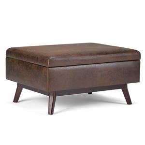 Simpli Home Owen Chestnut Brown Coffee Table Ottoman with Storage