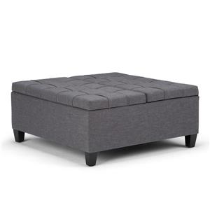 Simpli Home Harrison 36-in x 36-in x 16.5-in Slate Grey Coffee Table Storage Ottoman