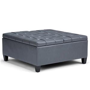 Simpli Home Harrison 36-in x 36-in x 16.5-in Grey Coffee Table Storage Ottoman