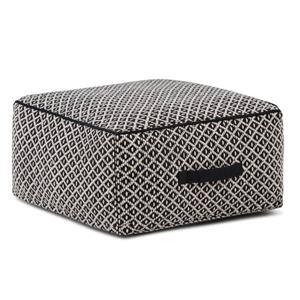 Simpli Home Olsen 20-in x 20-in x 10-in Black Cotton Patterned Square Pouf
