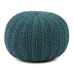 Simpli Home Shelby 20-in x 20-in x 14-in Teal Blue Cotton Round Pouf
