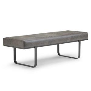 Simpli Home Bowie 59.8-in x 20.1-in x 18.1-in Grey Faux Leather Large Ottoman Bench