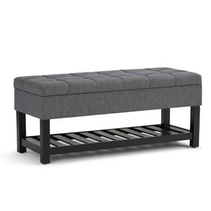 Simpli Home Saxon 43.5-in x 17-in Linen Slate Gray Storage Ottoman Bench