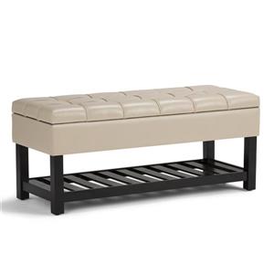Simpli Home Saxon 43.5-in x 17-in x 18.5-in Off-White Storage Ottoman Bench