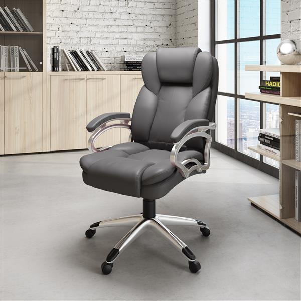 CoreLiving 22.50-in x 21.00-in Steel Grey Leatherette Executive Office Chair