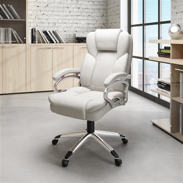 Chaise de bureau exécutive en similicuir, blanc