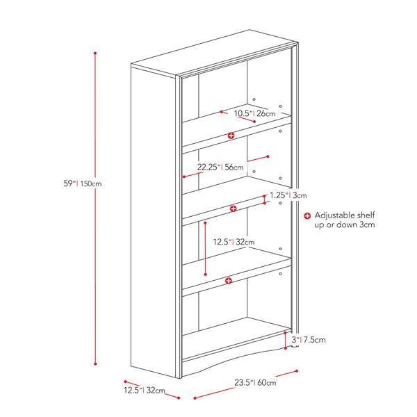 CorLiving Quadra Tall Bookcase 24 x 59-in Faux Woodgrain Finish Walnut