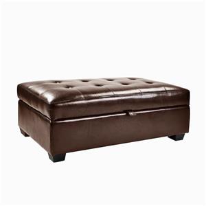 Pouf de rangement Antonio en similicuir brun, 46 po x 28 po x 18 po