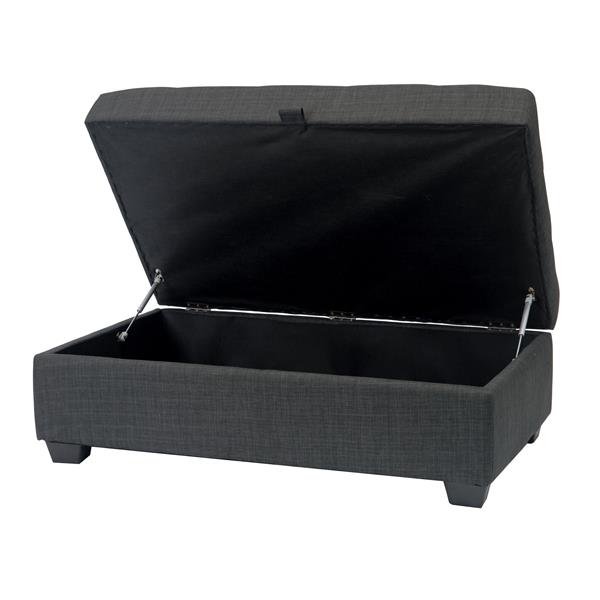 Pouf de rangement Antonio en tissu, gris foncé
