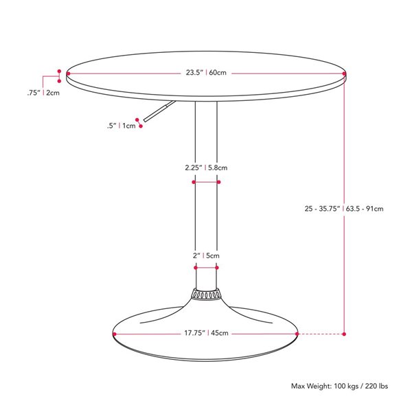 CorLiving 23.5-in Adjustable Height Black & Metal Round Bar Table with Swivel