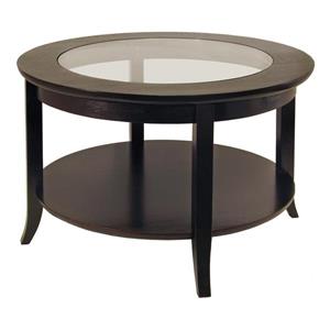 Genoa Round Coffee Table 29.33- in x 18.7- in With Black Metal Frame and Clear Glass Top
