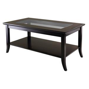 Winsome Wood Genoa Rectangular Coffee Table 20- in x 37- in x 18.03- in With Walnut Wood Frame and Clear Glass Top