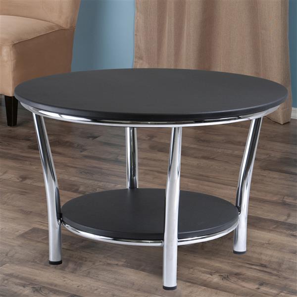 Shelf Round Coffee Table, Winsome Wood Maya Round Coffee Table Black Top Metal Legs
