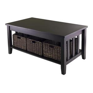 Winsome Wood Morris 30-in x 18.03-in With 3 Fold-able Baskets In Dark Espresso Finish Rectangular Coffee Table