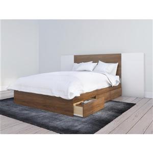 Nexera 3 Piece Walnut and White Full Bedroom Set with Storage