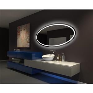 Miroir à éclairage DEL intégré, 70"x 32", 6000K, 24 V, ovale
