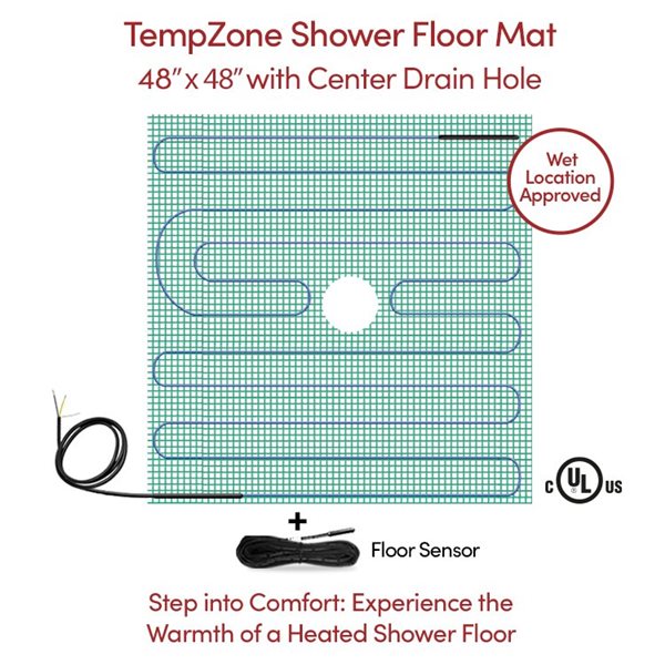 WarmlyYours TempZone™ 4-ft x 4-ft 120V Green Shower Mat