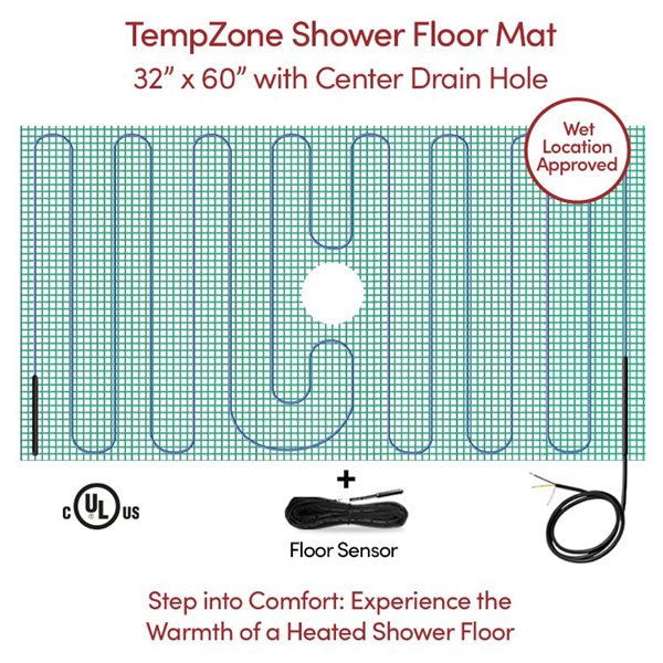 WarmlyYours TempZone™ 5-ft x 2.7-ft 120V Green Shower Mat