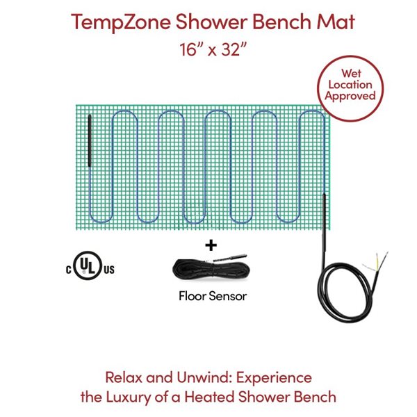 WarmlyYours Tempzone™ 1.3-in x 2.7-in 120V Green Bench Mat