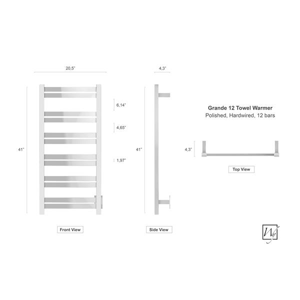 Chauffe-serviettes grande, 41 po, chrome, 12 barres