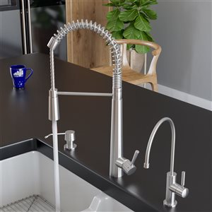 ALFI Brand Brushed Nickel 22-in Lever-Handle Deck Mount Pre-rinse Commercial Pull-Down Kitchen Faucet