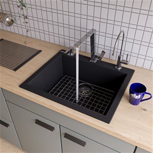 ALFI Brand 20.125-in x 23.625-in Black Single-Basin Standard Drop-In 1-Hole Residential Kitchen Sink