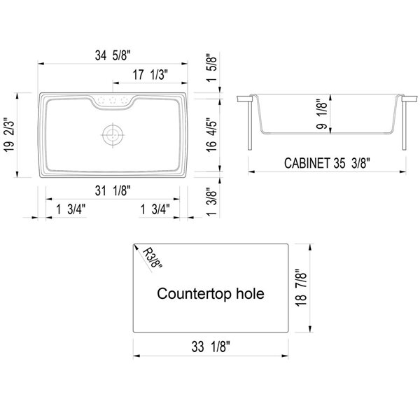 ALFI brand 19.66-in x 34.625-in Black Single-Basin Standard Drop-In 1-Hole Residential Kitchen Sink