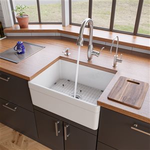 ALFI Brand Apron Front/Farmhouse Kitchen Sink - Single Bowl - 26-in x 20-in - White