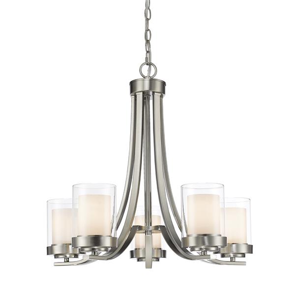 Z Lite Willow 25 In Brushed Nickel 5, 5 Light Brushed Nickel Chandelier With Clear Glass Shades
