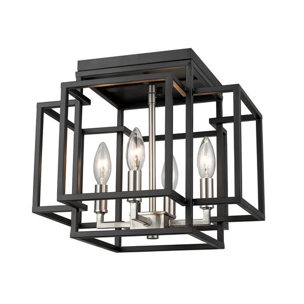 Z-Lite Titania 14-in Black and Brushed Nickel 4-Light Flush Mount